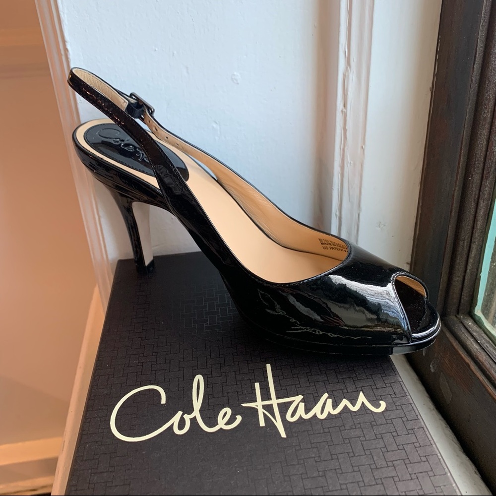 Cole Haan patent leather sling back pumps!